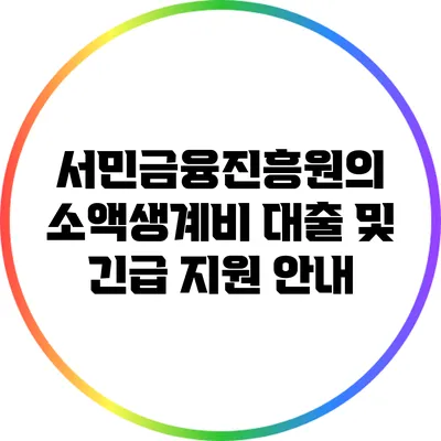 서민금융진흥원의 소액생계비 대출 및 긴급 지원 안내