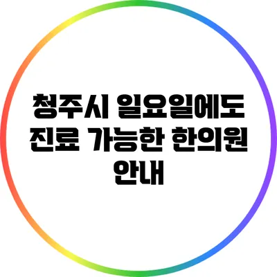 청주시 일요일에도 진료 가능한 한의원 안내