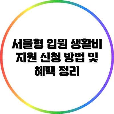 서울형 입원 생활비 지원 신청 방법 및 혜택 정리