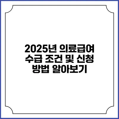 2025년 의료급여 수급 조건 및 신청 방법 알아보기