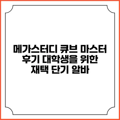 메가스터디 큐브 마스터 후기: 대학생을 위한 재택 단기 알바