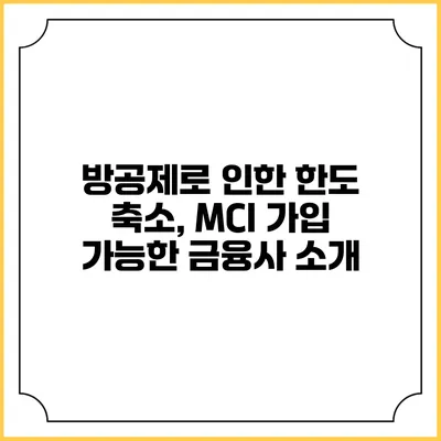 방공제로 인한 한도 축소, MCI 가입 가능한 금융사 소개