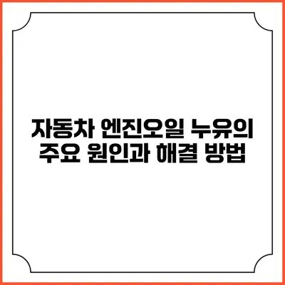 자동차 엔진오일 누유의 주요 원인과 해결 방법